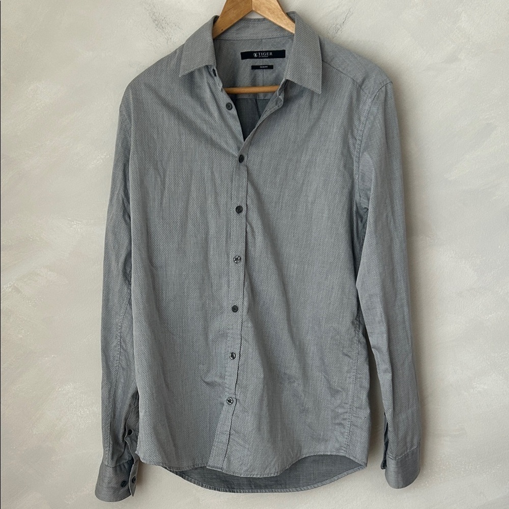 Tiger of Sweden button down shirt Steel 8 grey dot cotton size 41 medium